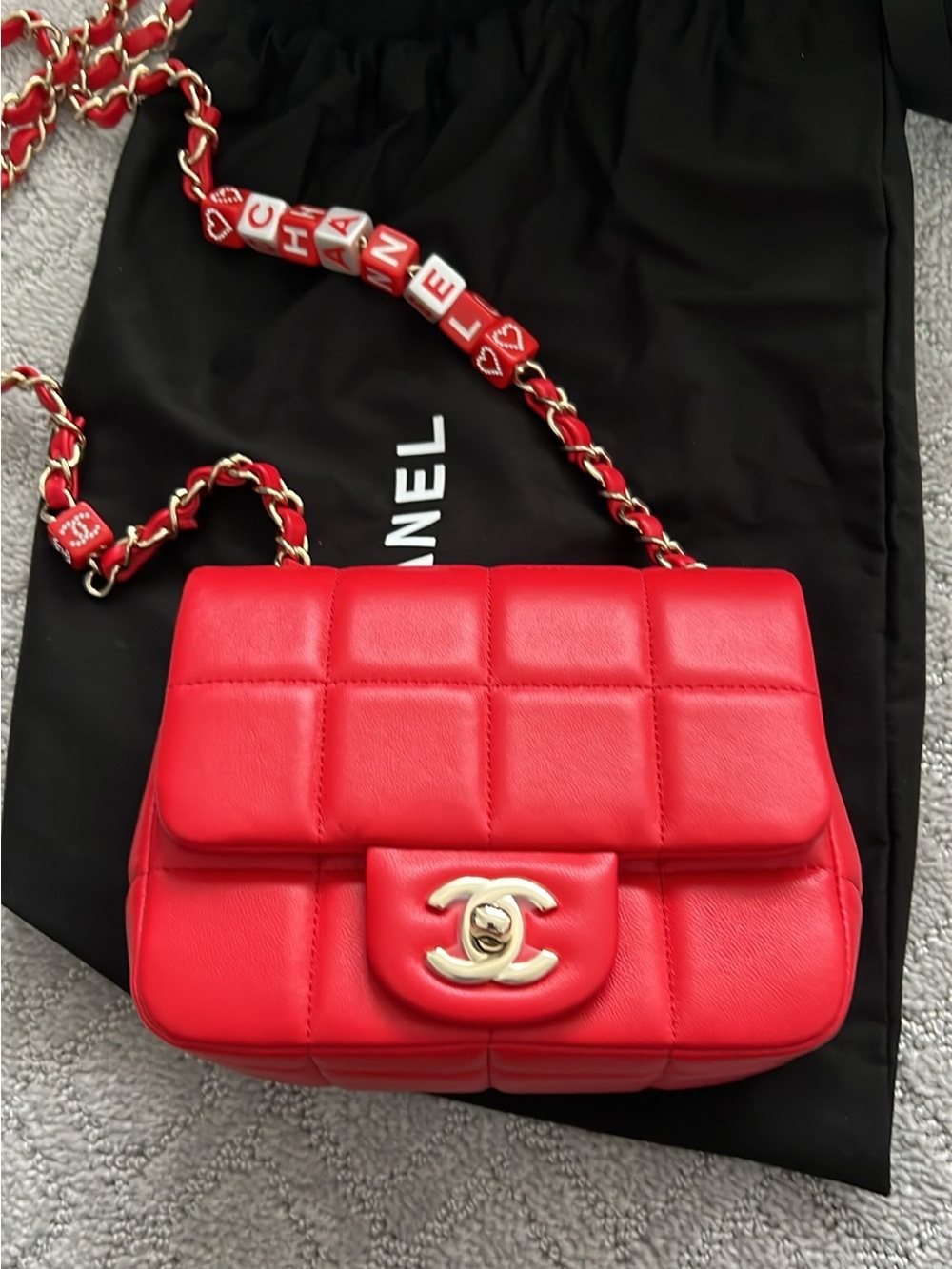 Chanel Red Quilted Leather Square Flap Bag